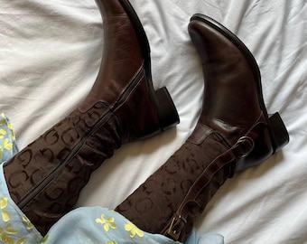 Guess by Marciano vintage brown leather knee height riding boots with embroidered logos EU 40/ US 9,5 #S161