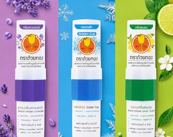 Thai Herbal Inhaler Set – Lemon, Lavender & Original Yadom | Refreshing Aromatherapy Nasal Inhaler from Thailand