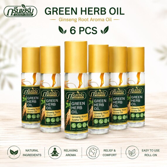 Green Herb Oil With Ginseng 8CC – Natural Aroma Oil, Herbal Roll