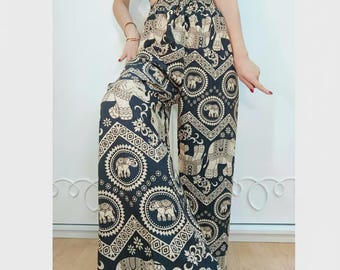 Thai Elephant Premium Pants – Boho Harem Pants, Yoga Pants, Festival Clothing, Hippie Pants, Unisex Travel Pants, Bohemian Lounge Pants