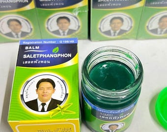 Saletphangphon Thai Herbal Balm Green Cooling Balm | Strong Menthol | Traditional Thai Ointment 50g