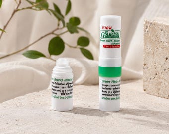 Green Herb Inhaler Stick | Aromatic Herbal Nasal Inhaler | Travel Pocket Breath Freshener | Thailand Botanical Scent |