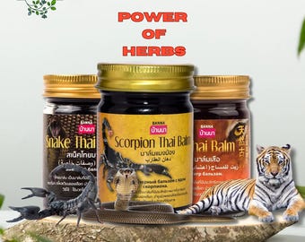 50g Thai Massage Balms BANNA Dynamic Trio: Tiger, Snake, Scorpion | Popular Balms from Thailand