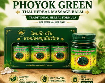 Phoyok Green Thai Herbal Massage Balm – 3-Pack, 15g Jars | Natural Soothing Balm for Daily Use