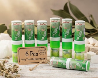 Traditional Thai Herbal Inhaler – Formula 1 Aromatherapy Blend – Refreshing Nasal Inhalers (6-Piece Set) Original