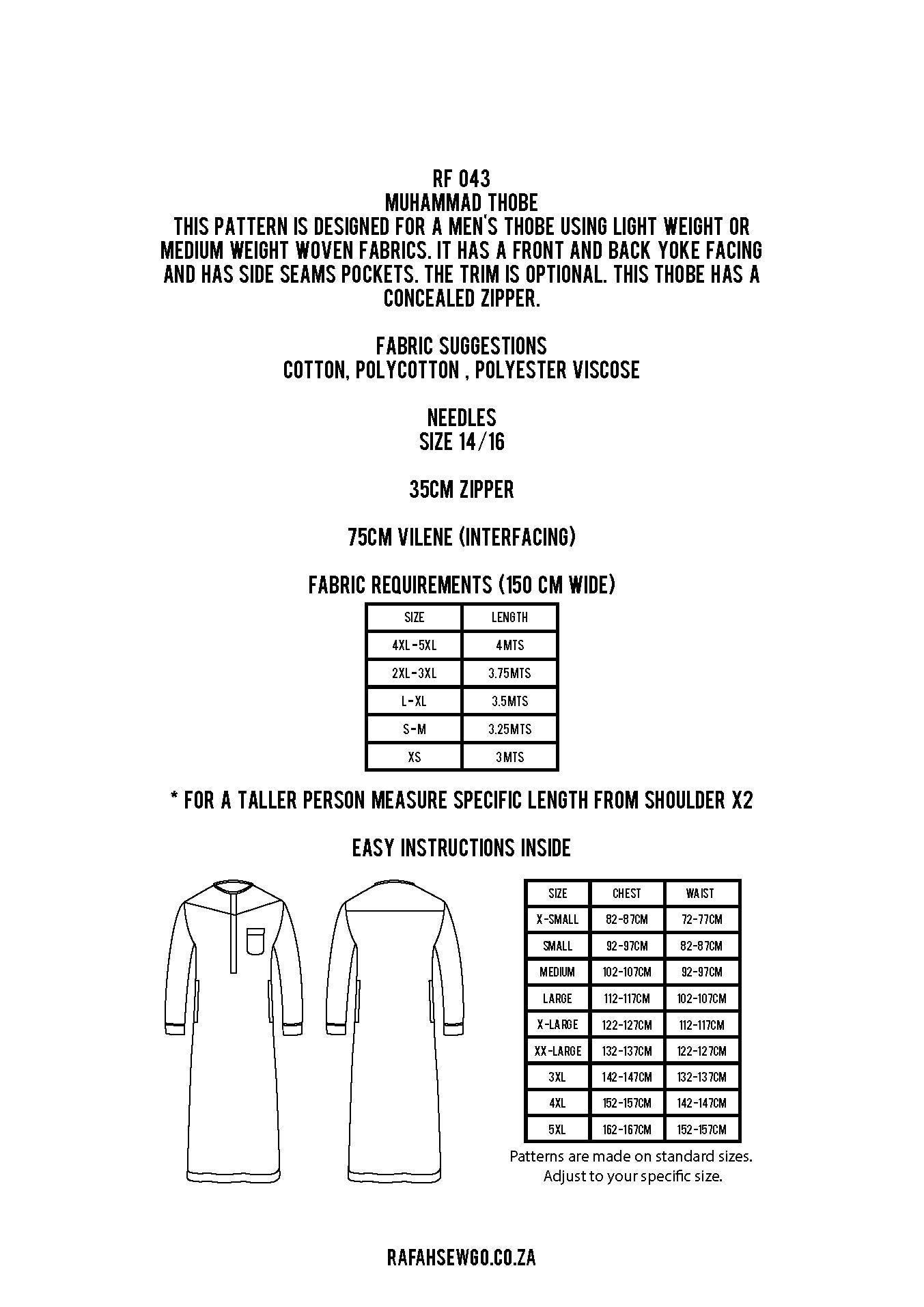 Thobe Pattern RF043 - Muhammad Thobe Sewing Pattern - Etsy