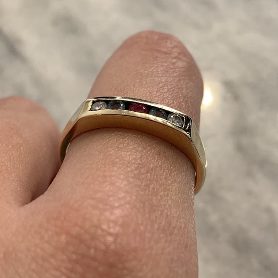 Ruby, Aquamarine & Diamond Channel Set Band Ring … - image 3