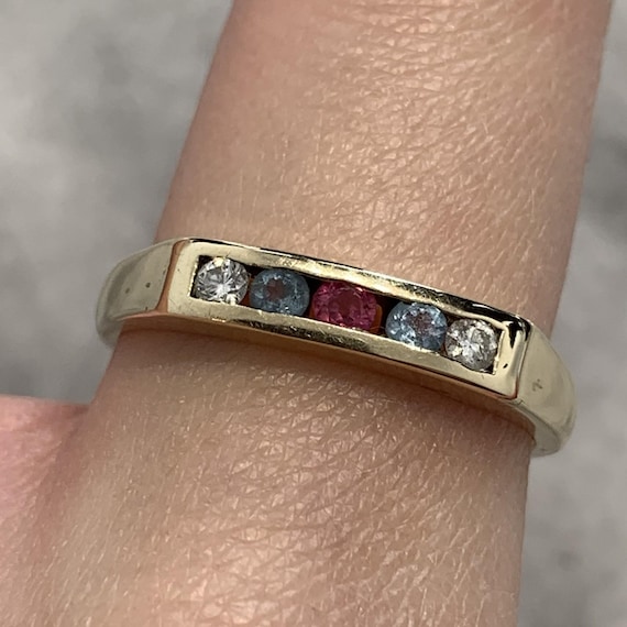 Ruby, Aquamarine & Diamond Channel Set Band Ring … - image 1