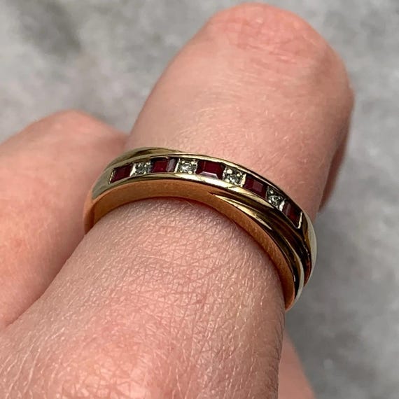 Ruby & Diamond Channel Set Crossover Ring 9ct 9k … - image 3