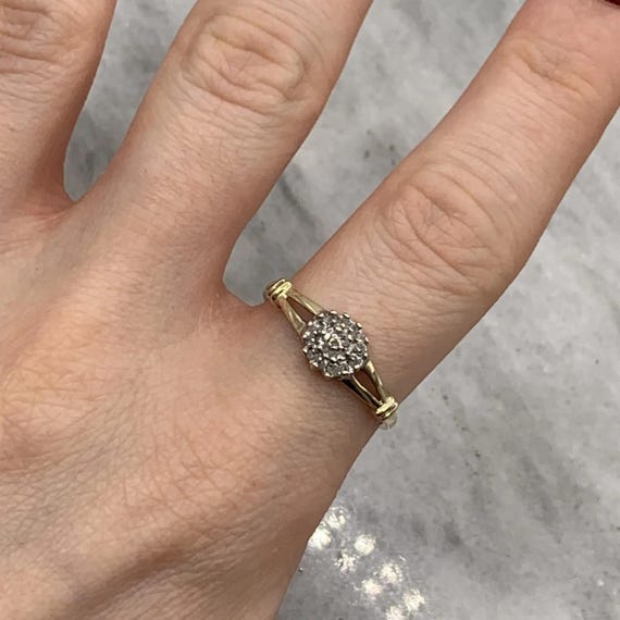 Diamond Cluster Split Shoulder Ring 9ct 375 Yello… - image 5