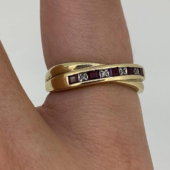 Ruby & Diamond Channel Set Crossover Ring 9ct 9k … - image 9