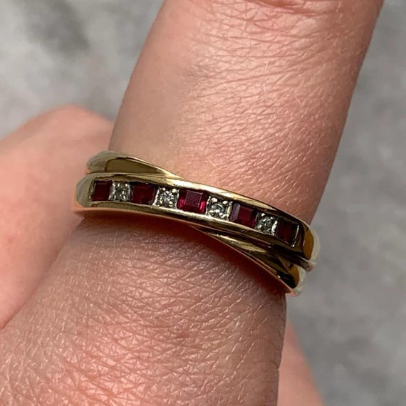 Ruby & Diamond Channel Set Crossover Ring 9ct 9k … - image 2