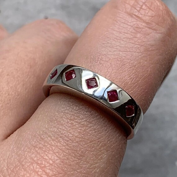 Ruby Five Stone Square Flush Set Ring 9ct 9K Whit… - image 2