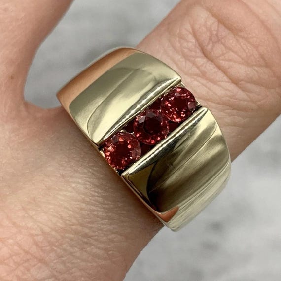 9ct Gold Ruby Ring Trilogy Channel Set Statement … - image 1