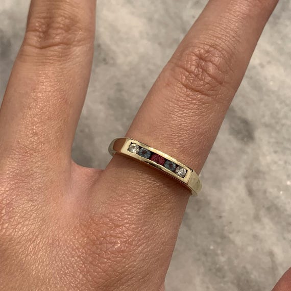 Ruby, Aquamarine & Diamond Channel Set Band Ring … - image 4