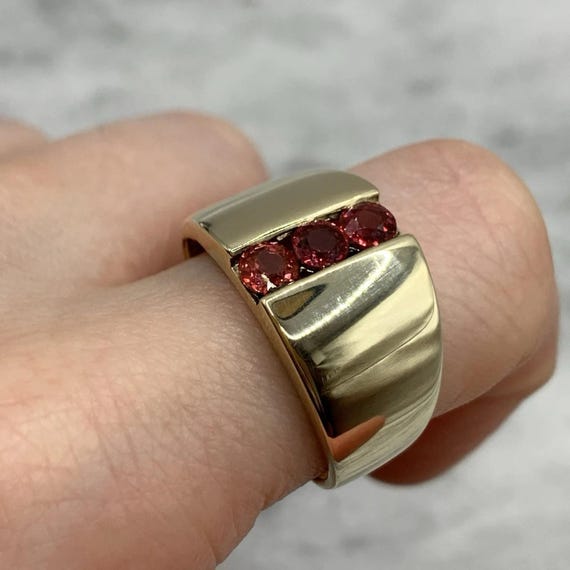 9ct Gold Ruby Ring Trilogy Channel Set Statement … - image 2