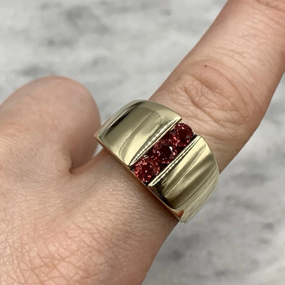 9ct Gold Ruby Ring Trilogy Channel Set Statement … - image 5