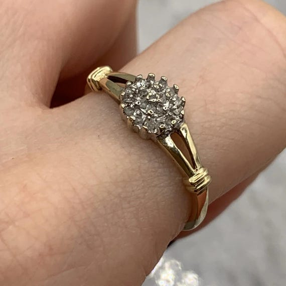 Diamond Cluster Split Shoulder Ring 9ct 375 Yello… - image 2