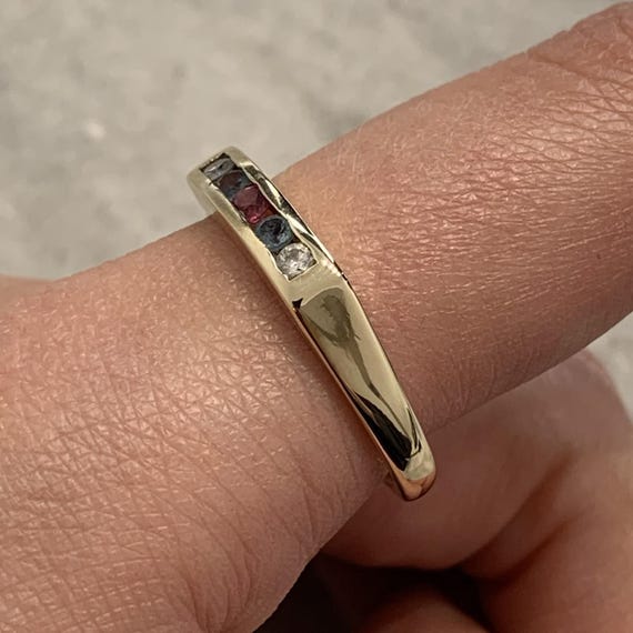 Ruby, Aquamarine & Diamond Channel Set Band Ring … - image 2