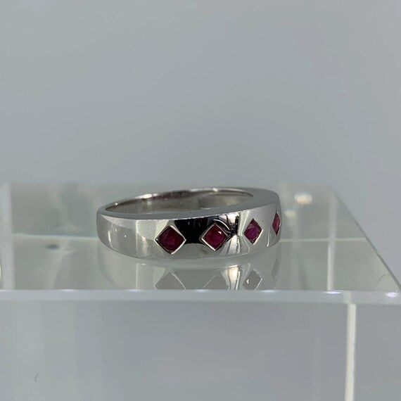 Ruby Five Stone Square Flush Set Ring 9ct 9K Whit… - image 8