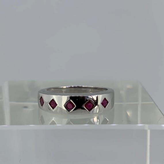 Ruby Five Stone Square Flush Set Ring 9ct 9K Whit… - image 6