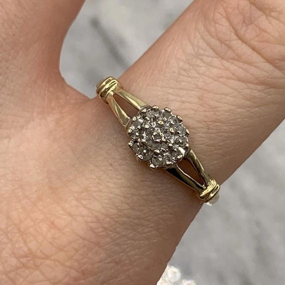 Diamond Cluster Split Shoulder Ring 9ct 375 Yello… - image 1
