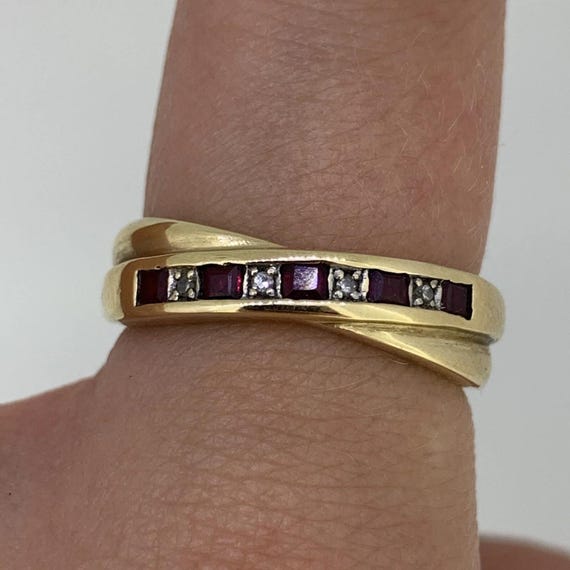 Ruby & Diamond Channel Set Crossover Ring 9ct 9k … - image 6
