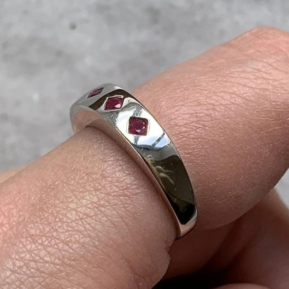 Ruby Five Stone Square Flush Set Ring 9ct 9K Whit… - image 3