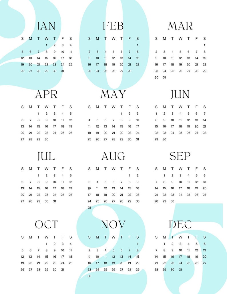 2025 Year Calendar Etsy