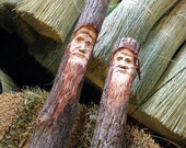 Carved Hearth and Home Broom Set In All Natural Broom Corn - Tree Spirit Carving - Old Man Face - Kitchen Broom Hearth Broom - Hand Carved