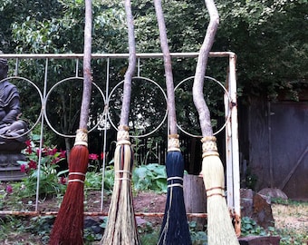 Enchanting Witchy Aesthetics: Handcrafted Adult Size Besom Broom for Ceremonial Magic and Halloween Decor - Hocus Pocus Broom