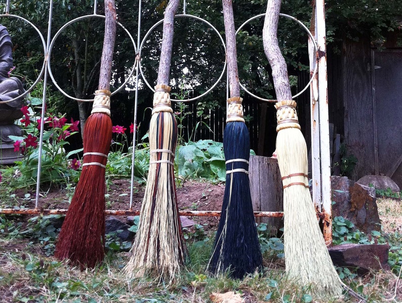 Besom Witch Broom Broomsticks Hexenbesen in your choice of Natural, Black, Rust or Mixed Broomcorn image 2