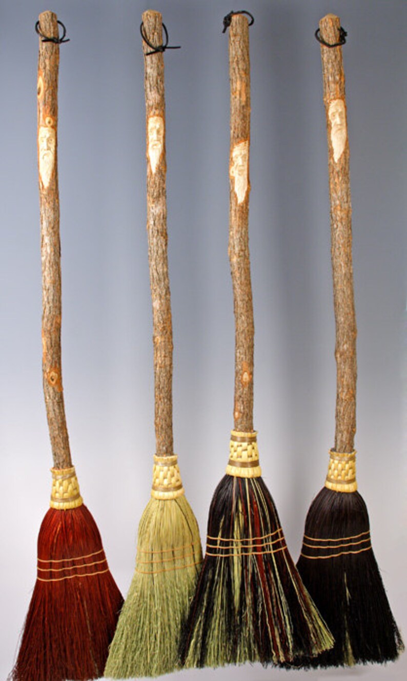 Carved Broom Set Kitchen Broom and Hearth Broom with Tree Etsy