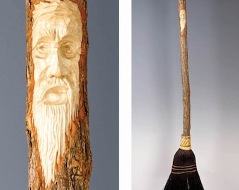 Wizard Carved Kitchen Broom Sweeper Housewarming Gift Functional Art Broom for Sweeping Cottagecore DecorTall Tree Spirit Carved Broom