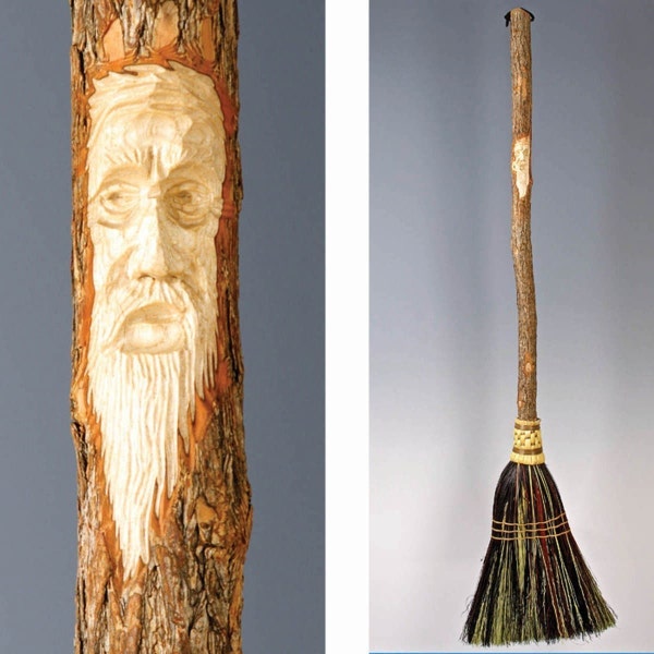 Carved Broom Kitchen Gift for New Home Wizard Face Broom for Sweeping Carved Tree Spirit Broom Sweep Functional Art Broom for Housewarming