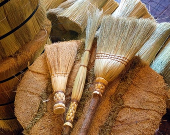 Spring Cleaning Brooms Set - Kitchen Broom, Whisk Broom & Cobweb broom - in your choice of Natural, Black, Rust or Mixed Broomcorn