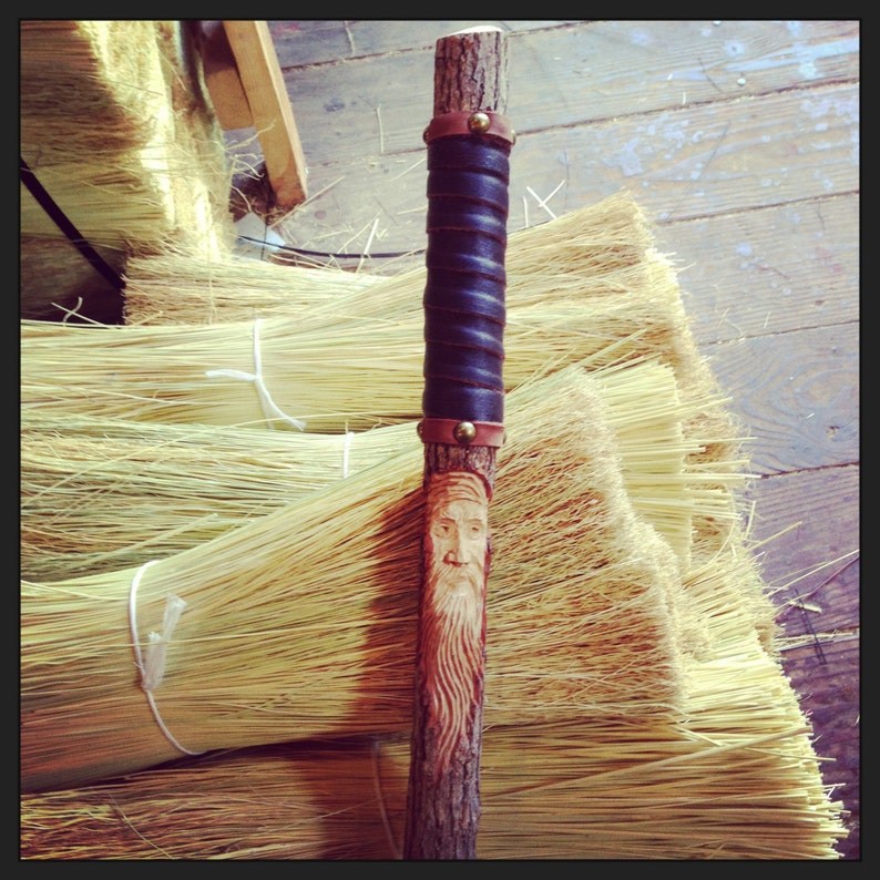 Hand Carved Walking Stick With Leather Wrapped Handle Etsy