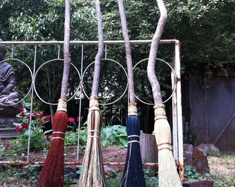 Besom - Witches Broom - Adult Sized Broomstick - Made with a Mix of Rust, Black, and Natural Broomcorn