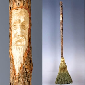 Hand-Carved Kitchen Broom with Tree Spirit Design for Home Blessings – Functional & Decorative - Long-Lasting Sweeping