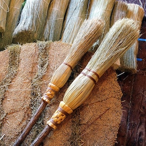 Mother and Daughter Witch's Besom Broom Set in your choice of Natural, Black, Rust or Mixed Broomcorn. Adult and Child Size Witch Brooms