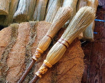 Mother & Daughter Ceremonial Broom Set in Natural Broomcorn- Witch's Brooms - Magic Brooms