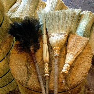 Spring Cleaning Broom & Duster Set in your choice of Natural, Black, Rust or Mixed Broomcorn - Kitchen Broom, Cobweb Besom, Whisk and Duster