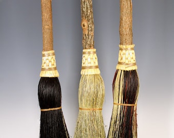 Fireplace Broom - Round - in your choice of Natural, Black, Rust or Mixed Broomcorn - Besom Style Hearth Broom