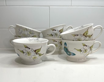 Anthropologie Butterfly Floral Soup Bowls, Set of 4