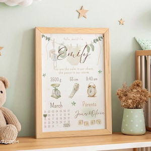 Personalisierte Baby Mädchen Geburt Stats Poster - benutzerdefinierte Kinderzimmer Wandkunst, druckbare digitaler Download, Name Datum Gewicht Höhe