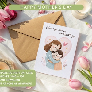 Muttertagskarte druckbare, niedliche Mutter und Kind Illustration, digitaler Download, von Kind oder Baby, Sentimentale Karte für Mama, Sonntagsgeschenk
