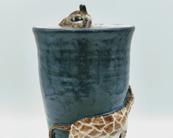 Giraffe Vase in Rich Teal Blue- DISCOUNTED Sculpted Ceramic