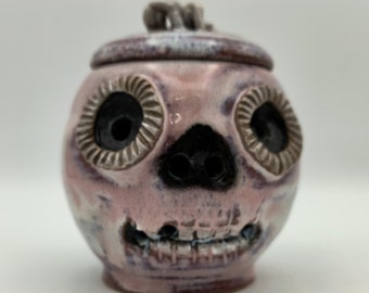 Garlic Keeper Jar, Happy Skull in Pink and Black