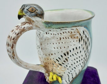 Hawk Mug, Sharp-Shinned Hawk  Raptor Mug in Turquoise