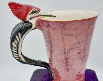 Plieated Woodpecker Mug in Rose, Brown and Black